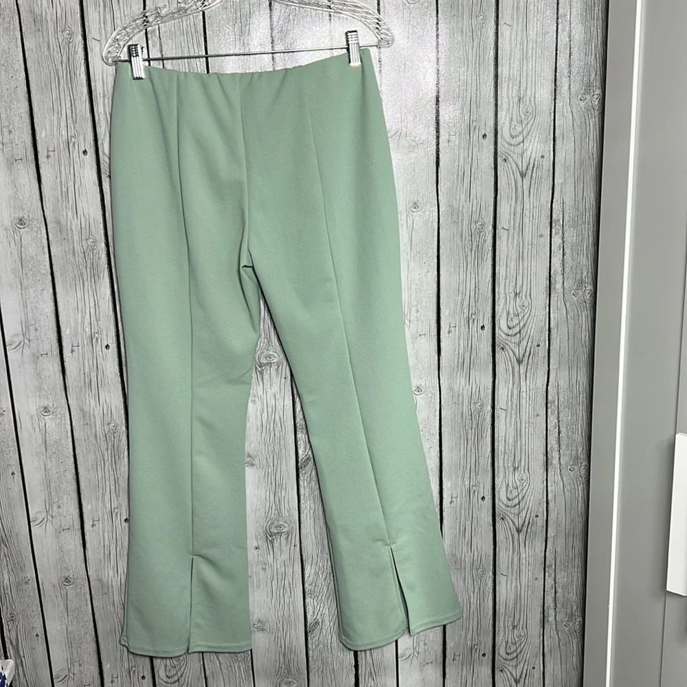 ASOS DESIGN jersey suit low rider baby kick flare pants in sage size 12p